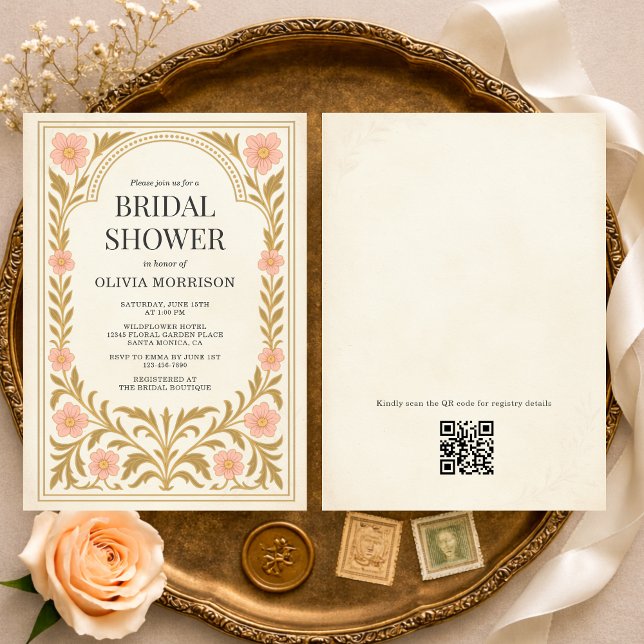 Invitación Victorian Floral Art Nouveau QR Code Bridal Shower (Subido por el creador)