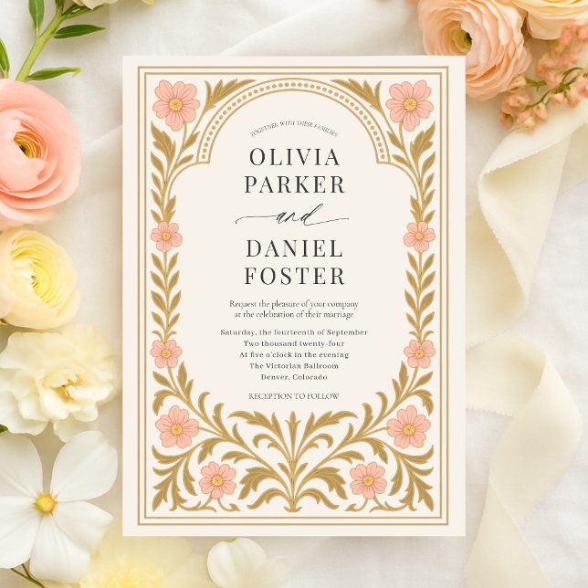 Invitación Victorian Floral Art Nouveau Wedding (Subido por el creador)