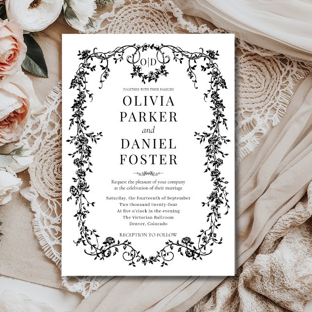Invitación Victorian French Black Ornate Wedding Monogram (Subido por el creador)