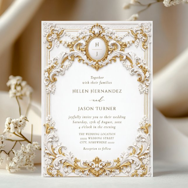 Invitación Victorian Gold & White Baroque Frame Wedding (Subido por el creador)