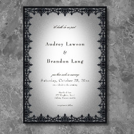 Invitación Victorian Gothic Iron Border White Wedding