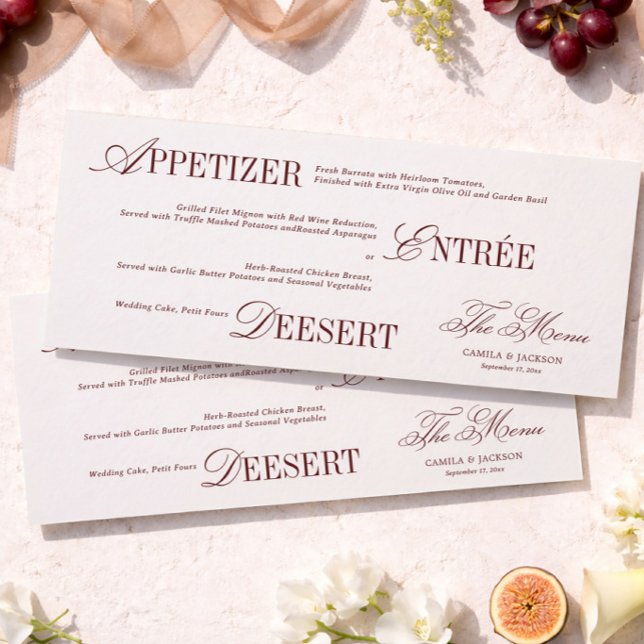 Invitación Victorian Ivory and Burgundy Wedding Menu Card (Subido por el creador)