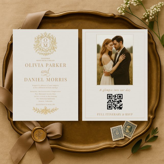 Invitación Victorian Photo QR Code Floral Elegant Wedding (Subido por el creador)