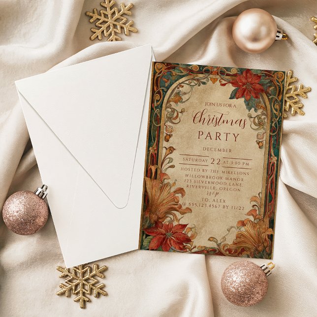 Invitación Victorian Poinsettia Christmas (Subido por el creador)
