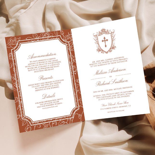 Invitación Victorian Terracotta Catholic QR Code Wedding (Subido por el creador)
