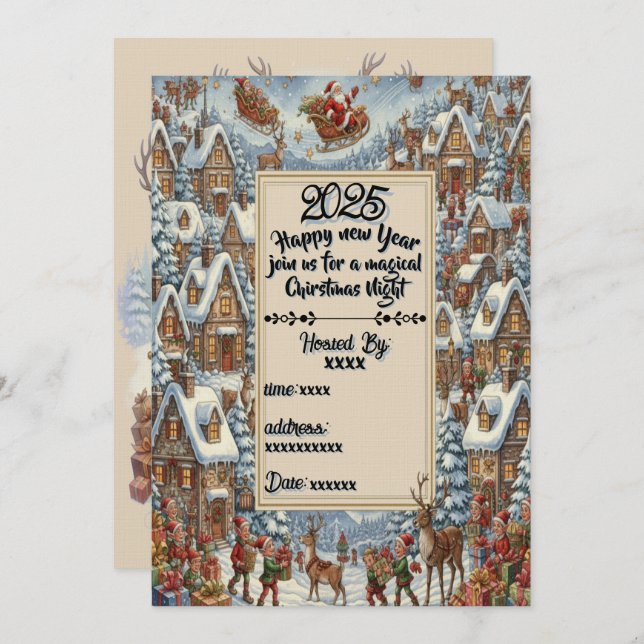 Invitación Victorian Watercolor Santa Christmas Collection (Anverso / Reverso)