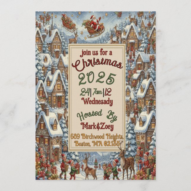Invitación Victorian Watercolor Santa Christmas Collection (Anverso)