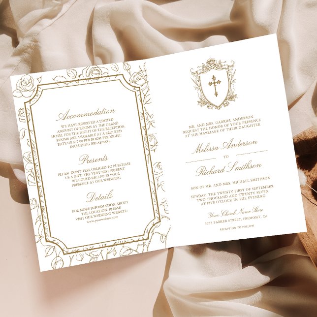 Invitación Victorian White and Gold Catholic QR Code Wedding (Subido por el creador)