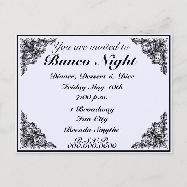 Invitación victoriana de Bunco Night Vintage (Anverso)