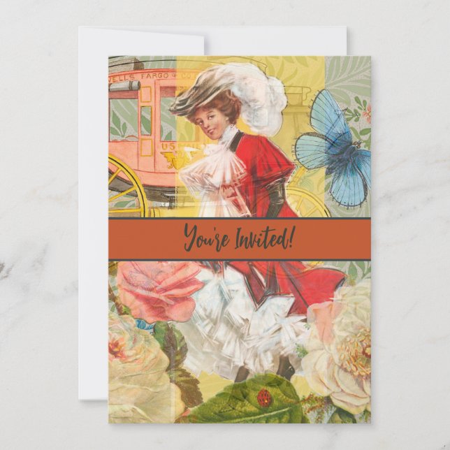 Invitación Victoriana Lady Woman Fun Carriage (Anverso)