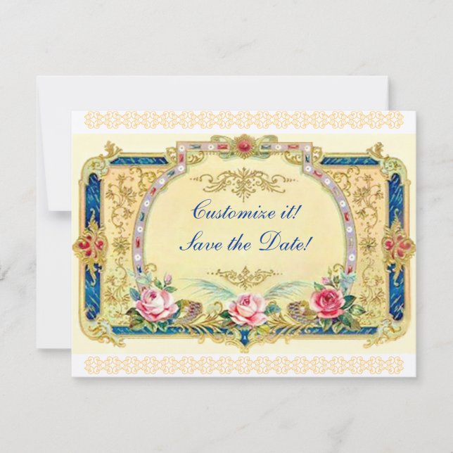Invitación Victoriano - Boda, Compromiso, guardar la fecha (Anverso)