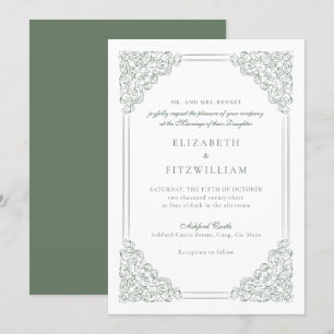 Invitación Victoriano Boda de marco de color verde apagado
