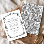 Invitación Victoriano Boda Floral Blanco Negro Vintage<br><div class="desc">Celebra tu boda con esta invitación a bodas florales de color blanco y negro de estilo victoriano. Este diseño atemporal combina la sofisticación clásica con el romanticismo del viejo mundo. Presenta ilustraciones florales dibujados a mano, una elegante tipografía de inspiración vintage y una audaz paleta monocromática. Perfecto para bodas de...</div>