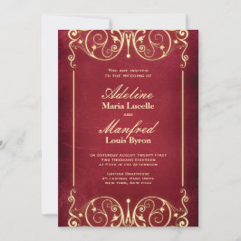 Invitación Victoriano de Nouveau: Boda rojo y oro vintage