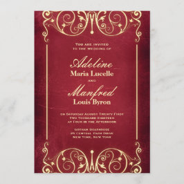 Invitación Victoriano de Nouveau: Boda rojo y oro vintage