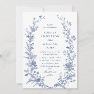 Invitación Victoriano Dusty Blue French Garden Boda Floral
