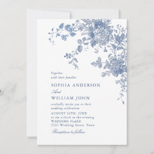 Invitación Victoriano Dusty Blue French Garden Boda Floral