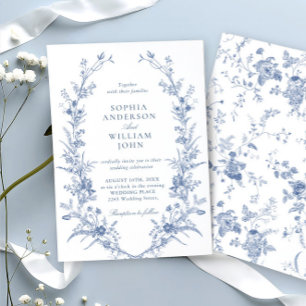 Invitación Victoriano Dusty Blue French Garden Boda Floral