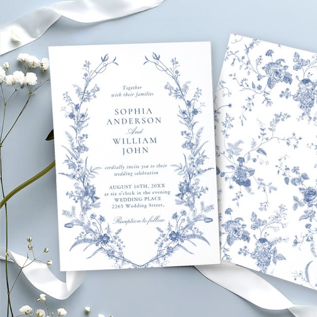 Invitación Victoriano Dusty Blue French Garden Boda Floral (Subido por el creador)