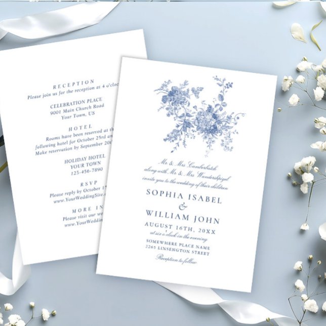 Invitación Victoriano Dusty Blue French Garden Boda Floral (Subido por el creador)