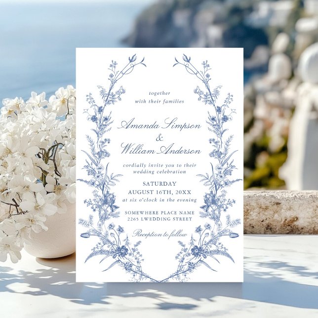 Invitación Victoriano Dusty Blue French Garden Boda Floral (Subido por el creador)