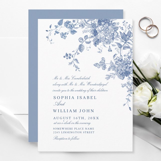 Invitación Victoriano Dusty Blue French Garden Boda Floral (Subido por el creador)