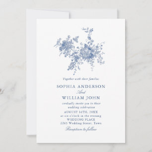 Invitación Victoriano Dusty Blue French Garden Boda Floral