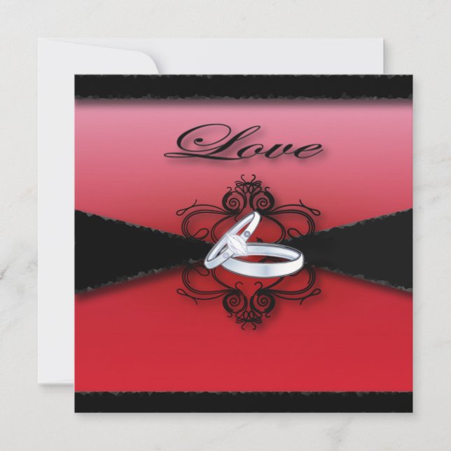 Invitación victoriano gótico steampunk rojo y boda negro (Anverso)