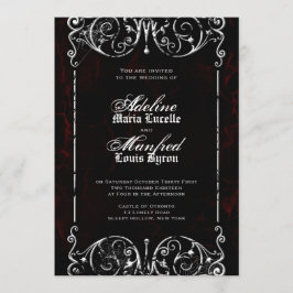 Invitación Victoriano gótico Tocante Boda rojo, negro y blanc