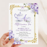 Invitación Victoriano Morado Floral Birthday Tea Fiesta<br><div class="desc">Invitación a la fiesta de té de cumpleaños con flores moradas de Victoria</div>
