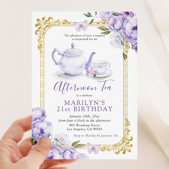 Invitación Victoriano Morado Floral Birthday Tea Fiesta (Subido por el creador)