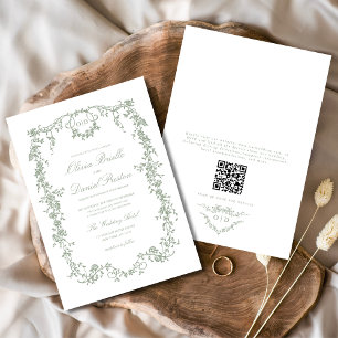 Invitación Victoriano Sage Green QR Code Boda Floral