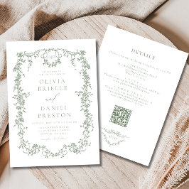 Invitación Victoriano todo en un sabio Boda de código QR verd