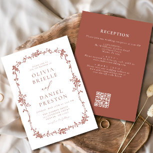 Invitación Victoriano Vintage QR Código Terracotta Boda