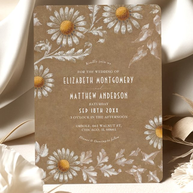 Invitación Victoriano White Daisy Filigree Kraft Boda (Subido por el creador)