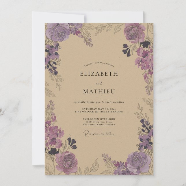 Invitación Vid de Champagne de Ciruela Boda (Anverso)