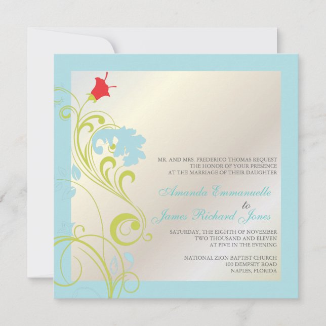 Invitación Vid ornamental/aqua azul/verde/gris (Anverso)