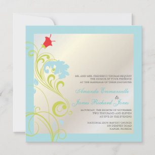 Invitación Vid ornamental/aqua azul/verde/gris