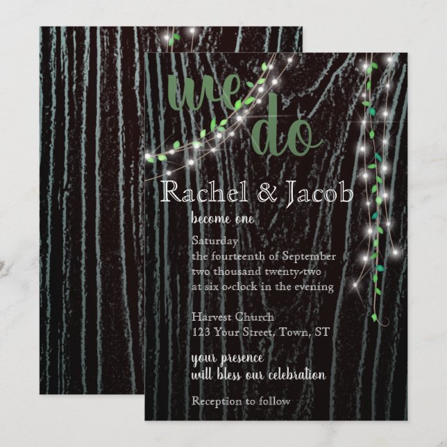 Invitación Vid y Luces Rústicas (Anverso / Reverso)