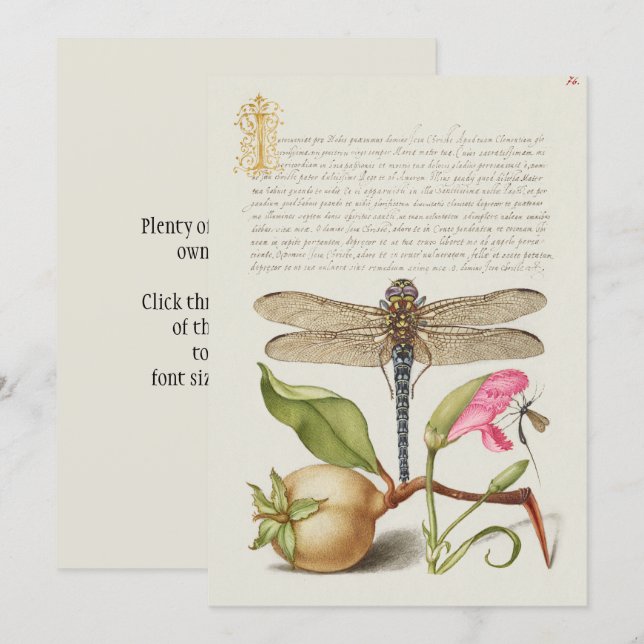 Invitación Vida de jardín, libélula, pera, clavel e insecto (Anverso / Reverso)