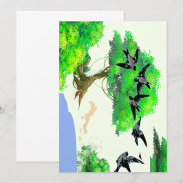 Invitación Vida de los bosques primaverales con aves y ardill
