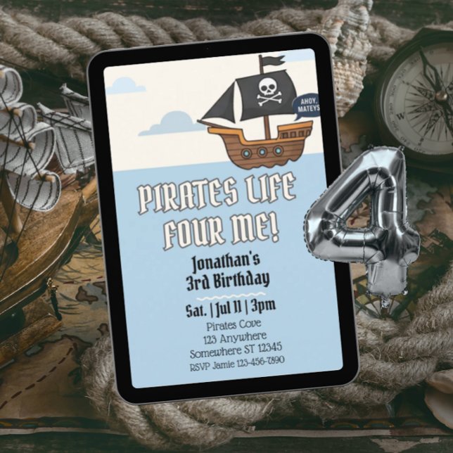 Invitación Vida de Piratas PARA Mí, Cumpleaños Pirata 4 (Subido por el creador)