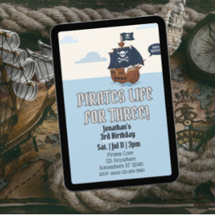 Invitación Vida de Piratas para TRES, Cumpleaños 3 de Pirata