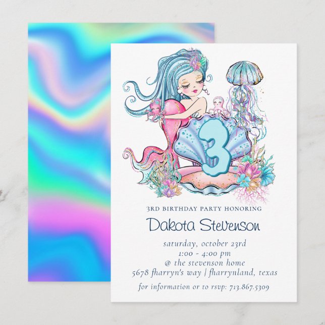 Invitación Vida en el mar de la sirena | Fiesta de cumpleaños (Anverso / Reverso)