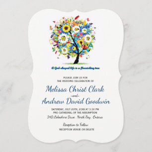 Invitación Vida en forma de Dios Floreciente Árbol Boda crist