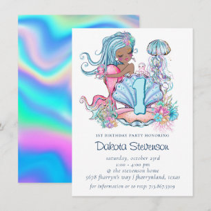 Invitación Vida Marina de Sirena Fiesta de Cumpleaños con E
