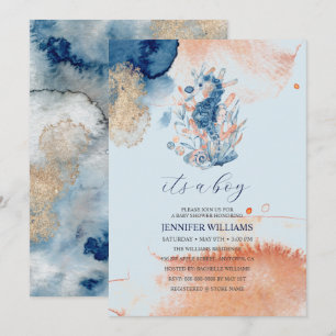 Invitación Vida marina   Es una Baby Shower de Boy Seahorse