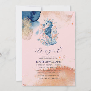 Invitación Vida Marina Es una niña Babyshower de caballito