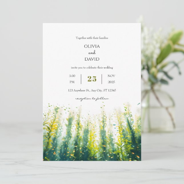 Invitación Vida marina oceánica Kelp Forest Art Beach Wedding (Anverso de pie)