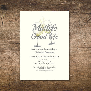 Invitación Vida media Buena Vida Elegante Vino Vidrio 50 cump